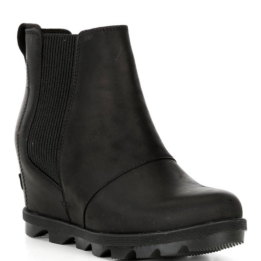 Sorel Joan of Arctic Wedge II Chelsea Black Leather Waterproof Boots Size 8.5